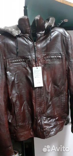 Кожаная куртка на меху новая с капюшоном