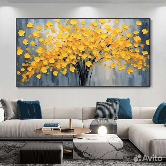 Текстурная картина маслом Жёлтое дерево Объёмная