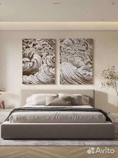 Картина маслом абстракция волнами Диптих