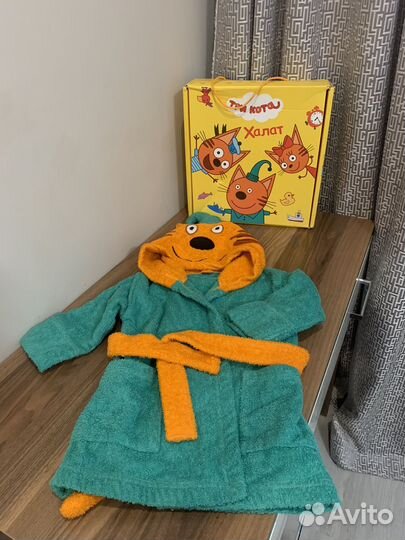 Детский халат три кота размер 92-98 (2 года)