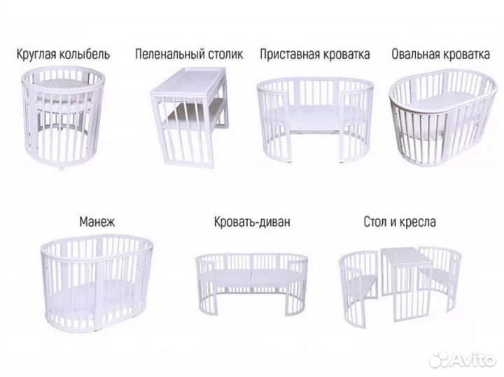 Детская кроватка 8 в 1 с двумя матрасами