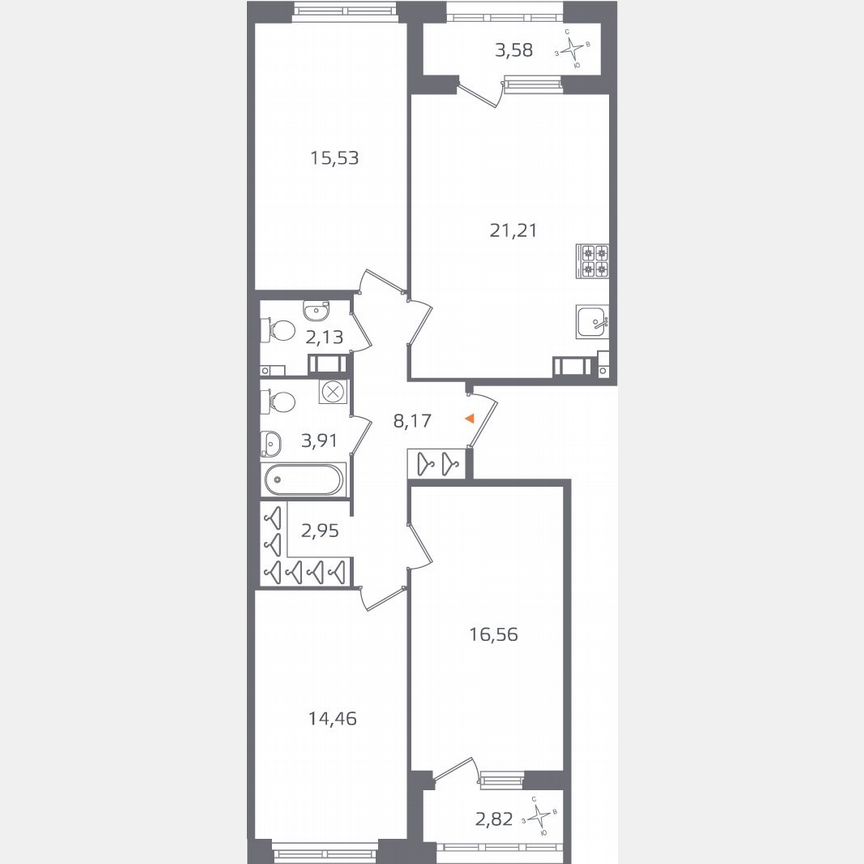 3-к. квартира, 88,1 м², 5/16 эт.