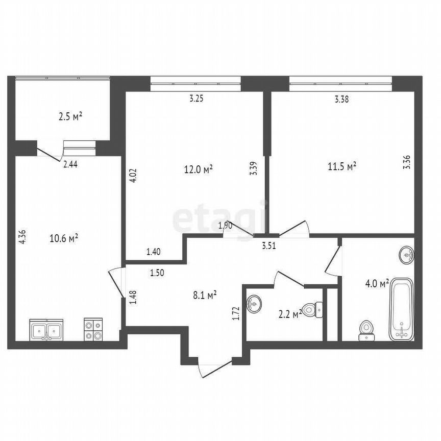2-к. квартира, 49,6 м², 7/16 эт.