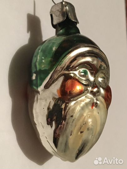 Ёлочная игрушка голова Деда мороза двухсторонняя