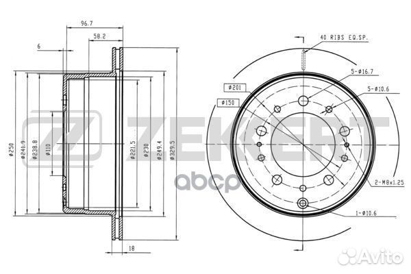 Диск торм. зад. Lexus LX470 (J100) 98- Toyota