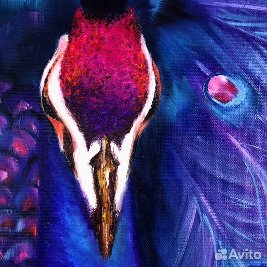 Синяя Картина с птицей Павлин в интерьер спальни