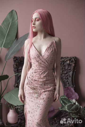 Вечернее платье в пол розовое