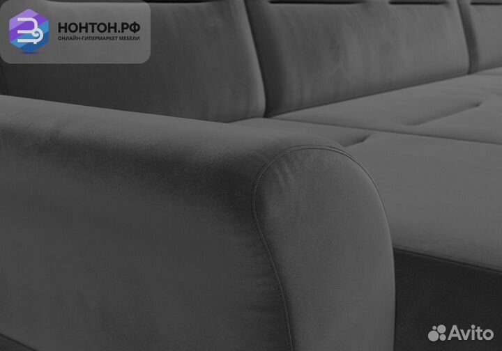 Диван п-образный дельфин Клайд велюр серый