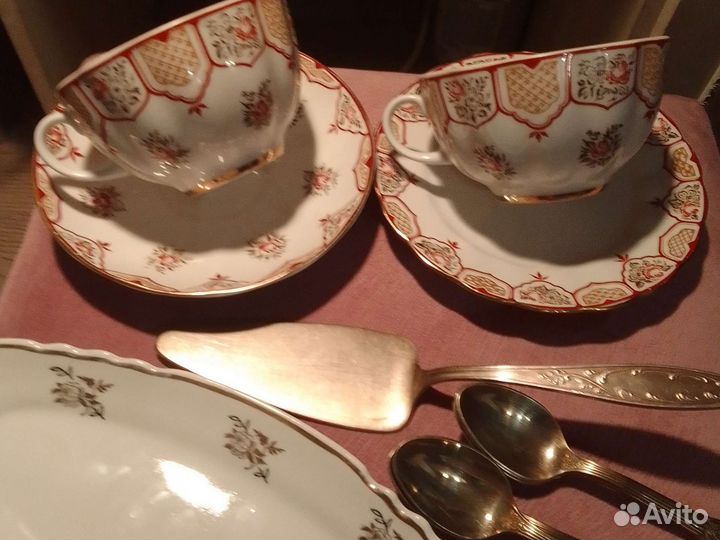 Чайная пара ссср, лфз,ложки мнц роза