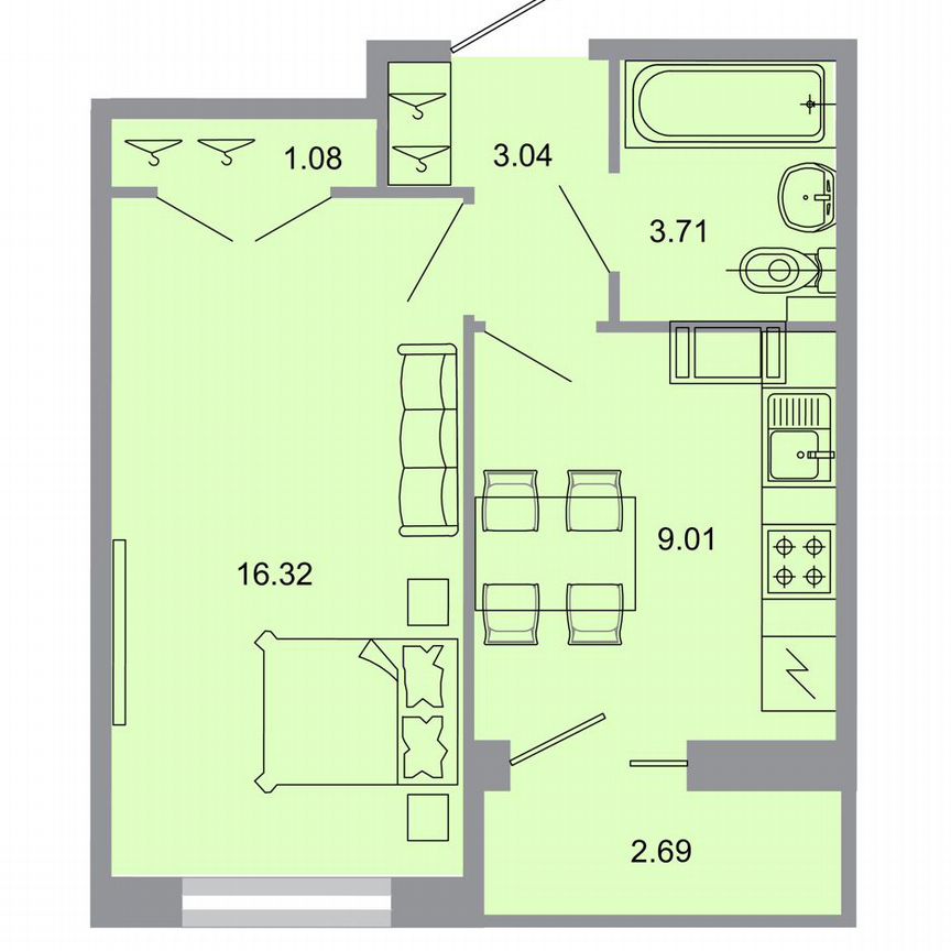 1-к. квартира, 33,3 м², 18/20 эт.