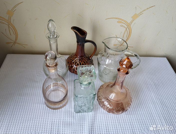 Графин кувшин штоф СССР цветное стекло, керамика