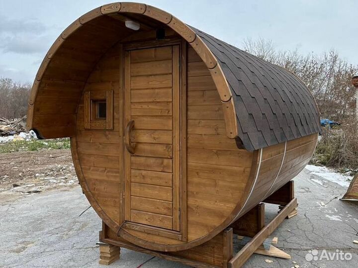 Баня бочка 3 м с козырьком