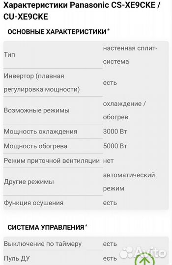 Кондиционер Panasonic