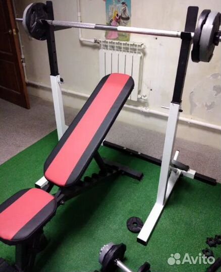 Стойка и скамья для жима штанги комплект силовой