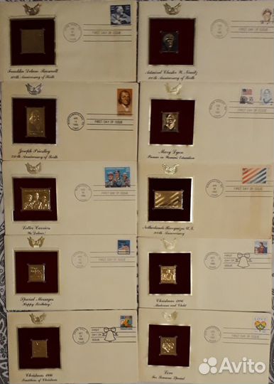 Конверты первого дня США-золотые марки 80е гг