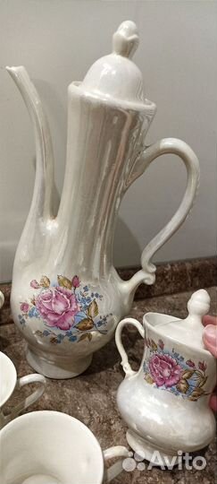 Кофейный сервиз СССР фарфоровый перламутр