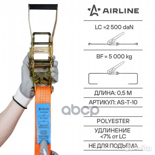 Ремень крепления груза с храповиком 8м, 5т AS-T-10