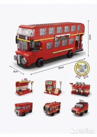 Конструктор Автобус красный 1000 элементов 6в1