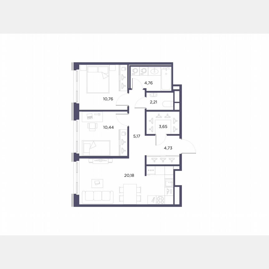 2-к. квартира, 61,9 м², 7/10 эт.