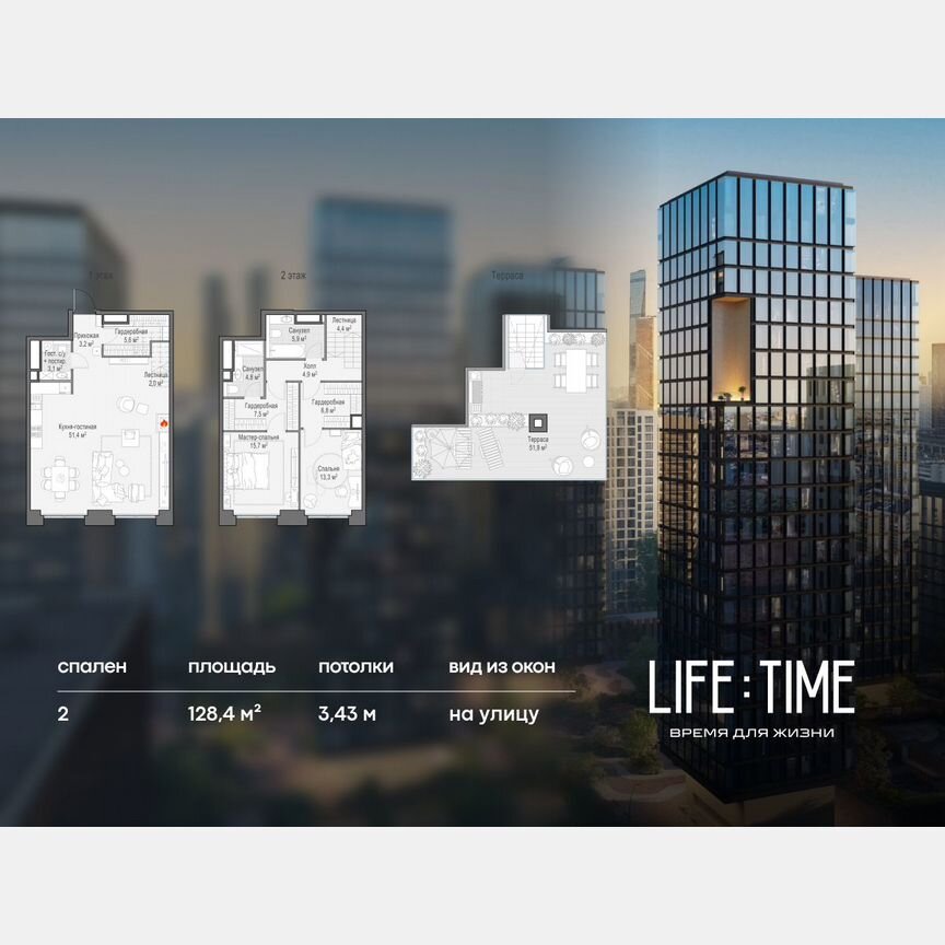 2-к. квартира, 128,4 м², 22/22 эт.