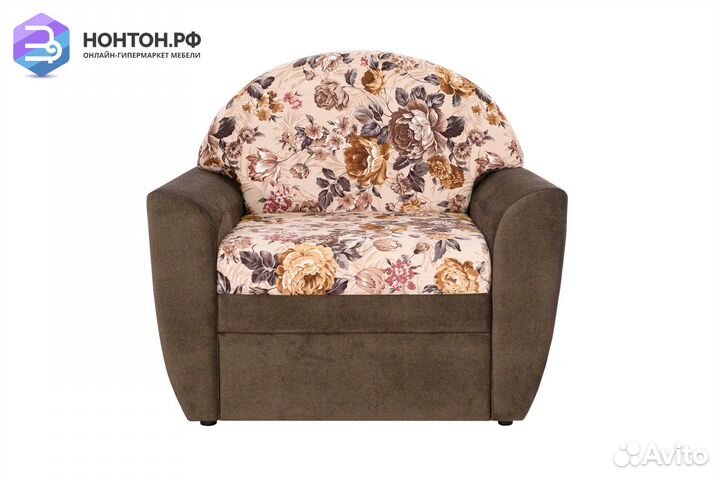 Кресло выкатное Вена коричневое / принт пионы