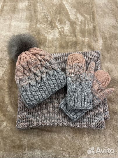 Шапка+шарф+варежки