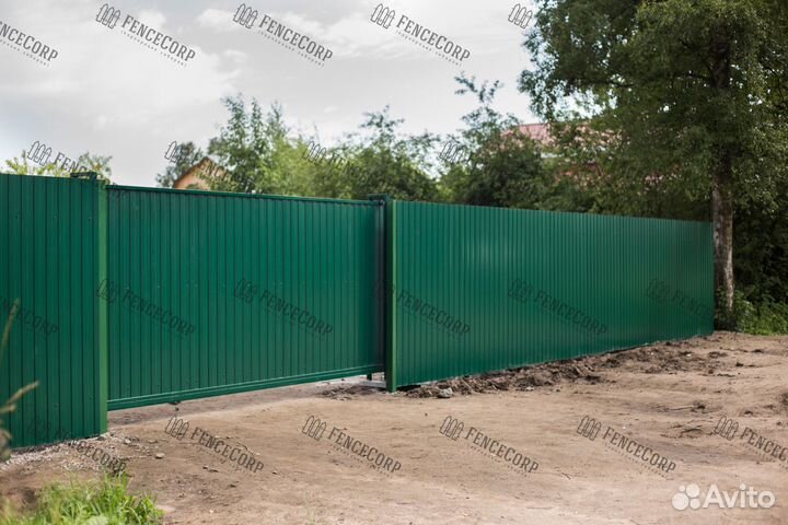 Ворота откатные из профлиста на дачу