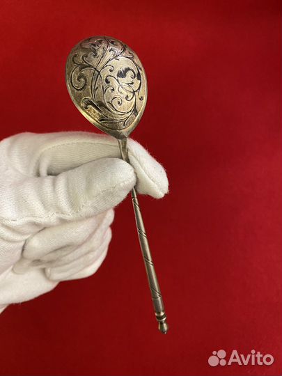 Царская чайная серебряная ложка с чернением