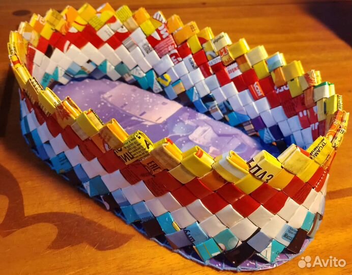 Плетёные корзинки из фантиков. (Прочная)