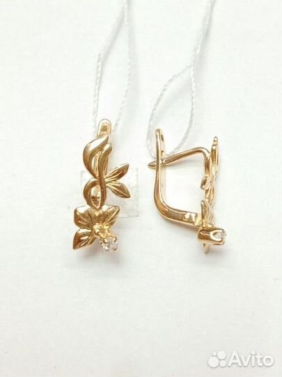 Золотые серьги с фианитом
