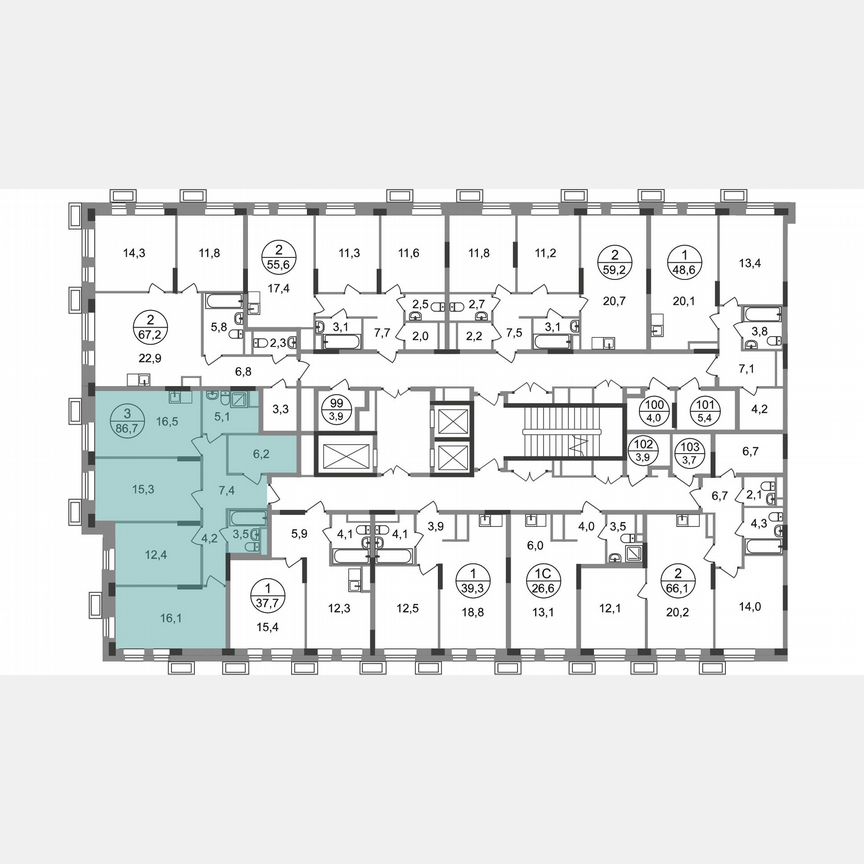 3-к. квартира, 86,7 м², 2/19 эт.