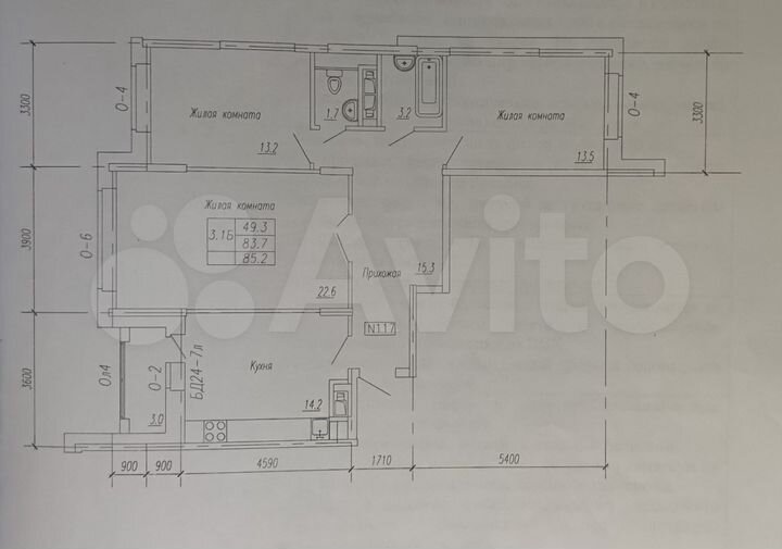 3-к. квартира, 85,2 м², 13/17 эт.