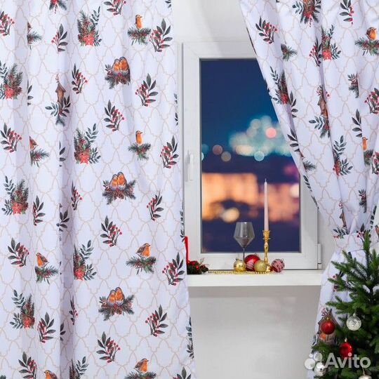 Новогодний комплект штор для кухни с подхватами 'B