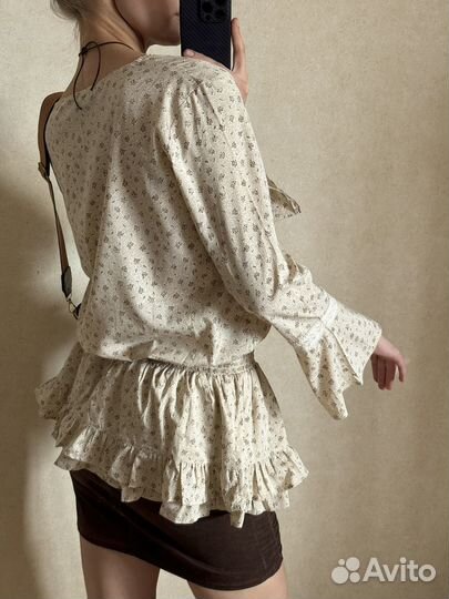 Бежевая туника блузка в этно-стиле, 44-46 р