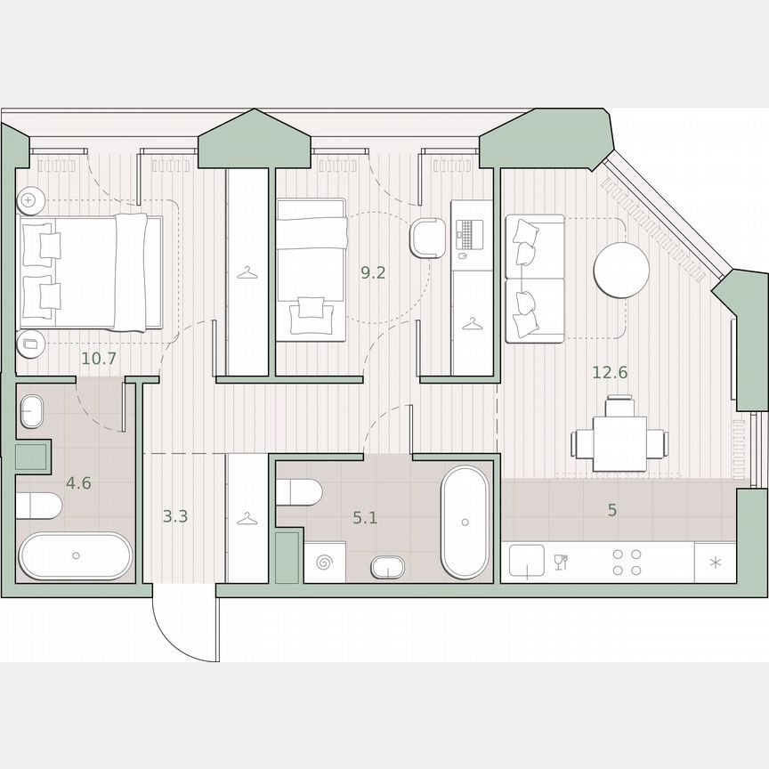 2-к. квартира, 55,5 м², 11/13 эт.