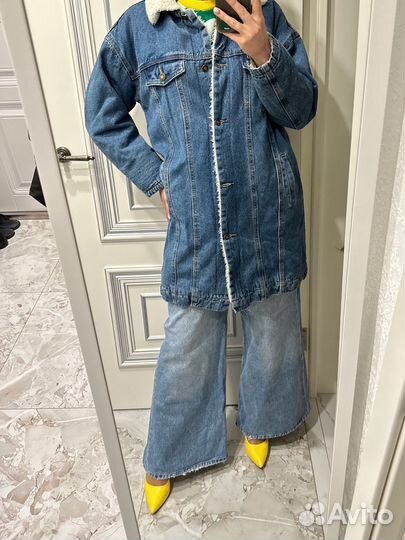 Джинсовая куртка удлиненная теплая женская