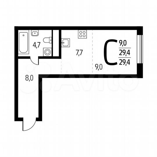 Квартира-студия, 29,4 м², 1/14 эт.