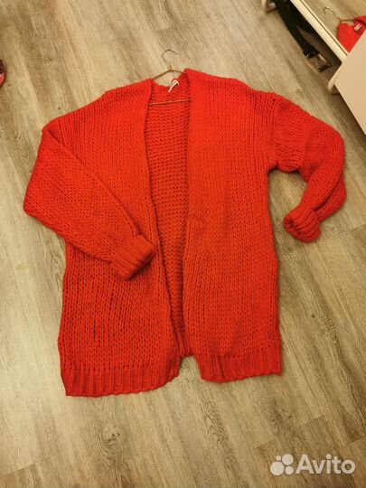 Красный вязаный кардиган, мохер, новый, р 52-56