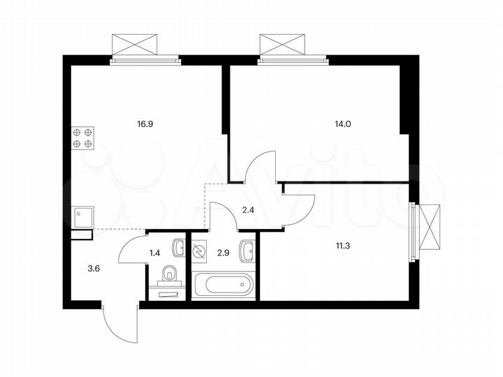 2-к. квартира, 52,5 м², 11/16 эт.