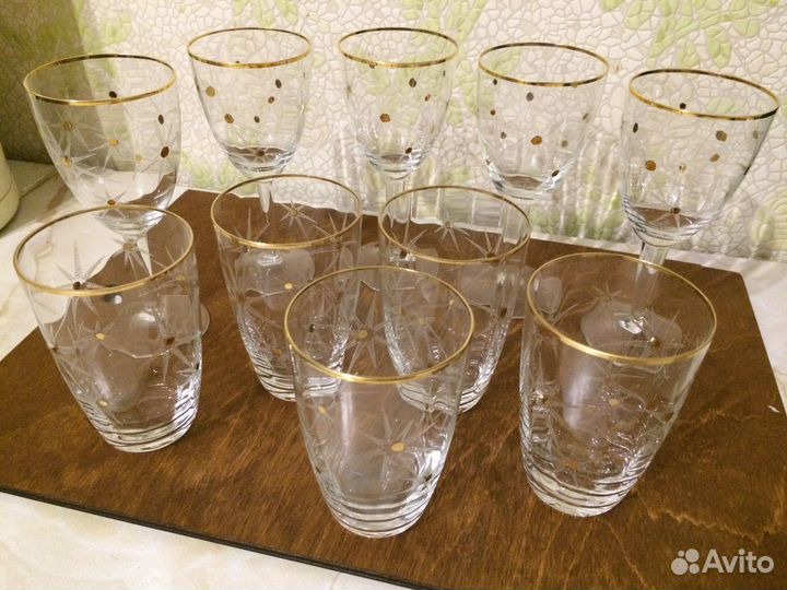 Хрустальные фужеры бокалы с золотом