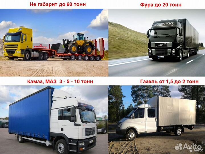 Грузоперевозки межгород 1,5, 3, 5, 10, 20, 50 тонн