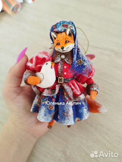 Ватные елочные игрушки, Лиса, игрушки из ваты