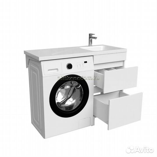 Тумба с умывальником напольная для стиральной машины с ящиками, 110 см, правая, белая, Iddis Optima