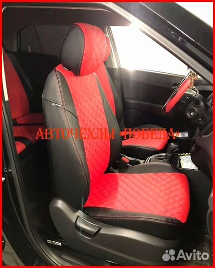 Чехлы Hyundai Creta 1 из экокожи чёрно-красные Ром