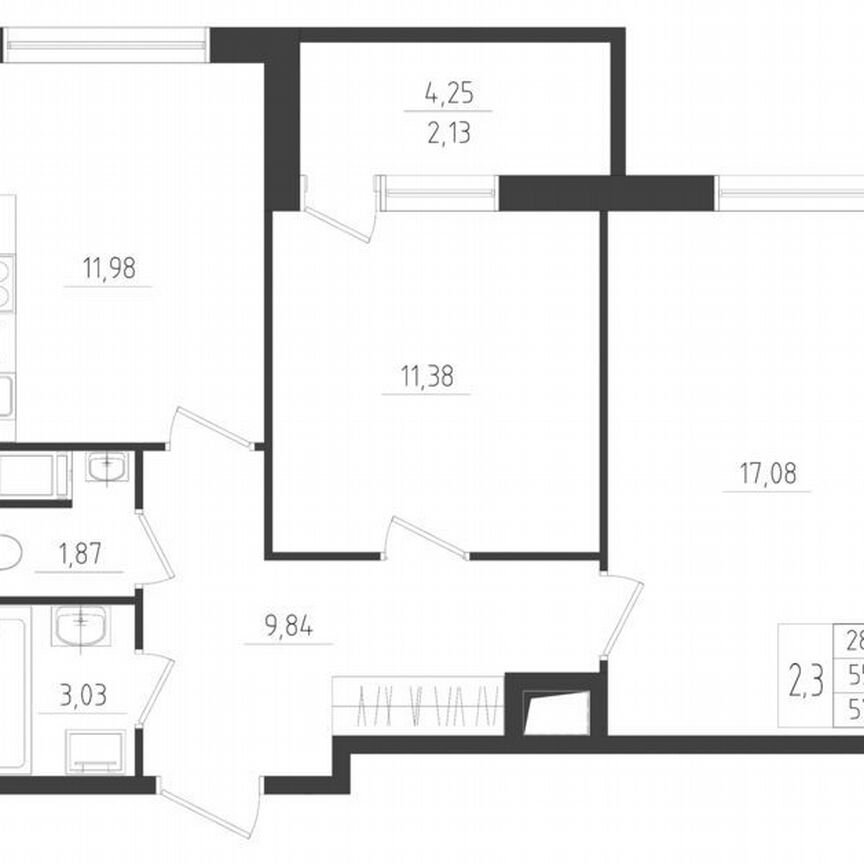 2-к. квартира, 55,2 м², 2/8 эт.