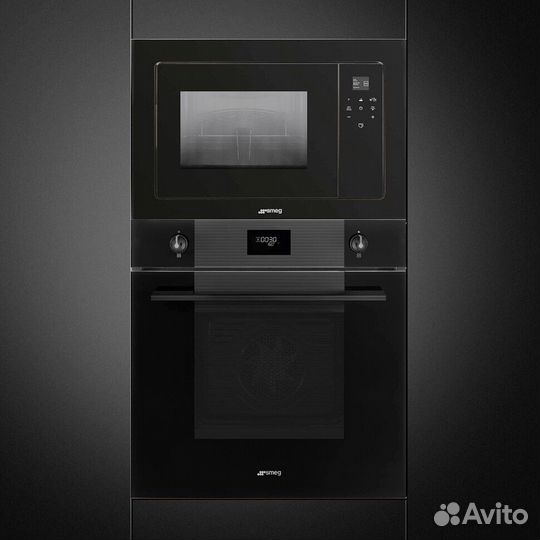 Комплект духовой шкаф и свч черная smeg Linea EAC