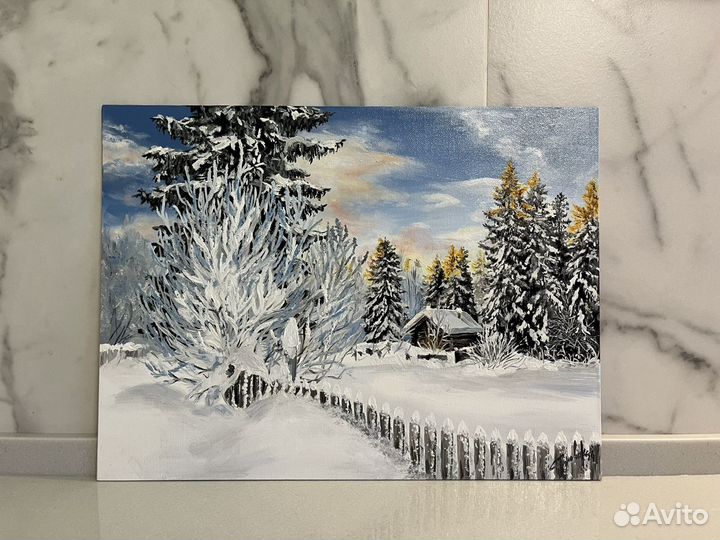 Картина маслом на холсте зима