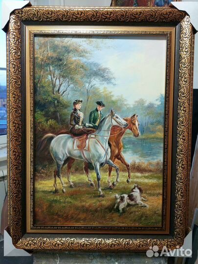 Картина маслом 'Конная прогулка'