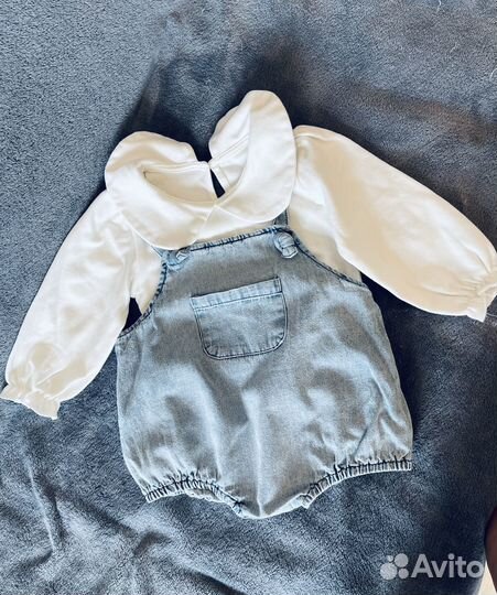 Комбинезон боди джинсовый для девочки 80 86