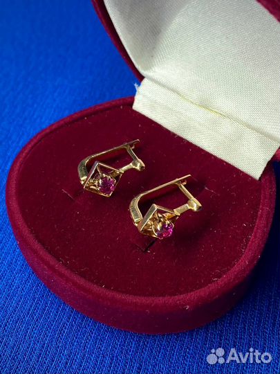 Винтаж серьги 585 корунд СССР клеймо звезда